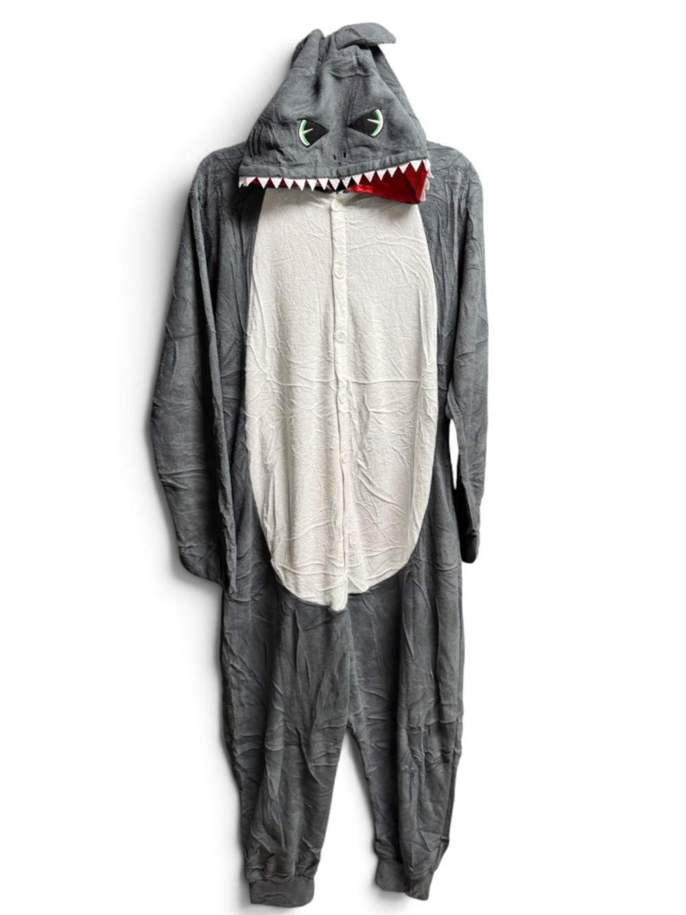 Adult Shark Onesie Costume Gray Medium Hooded Halloween Pajamas